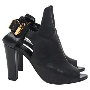 Sergio Rossi Peep-Toe Slingback Pumps in Black Leather
